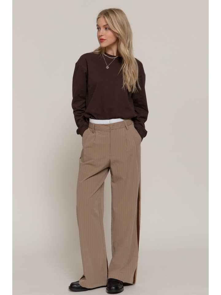 Active Basic | Active USA - Wholesale Pants - Women's - Side Stripe Detail Y/D Stripe Long Pants3