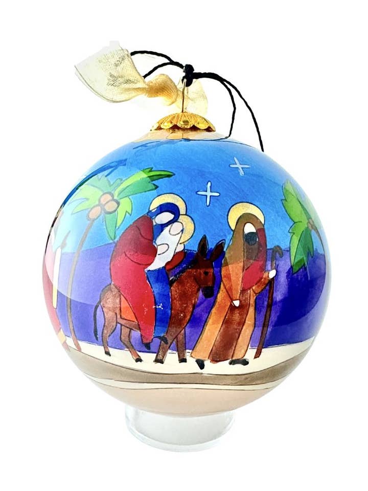 Hand-Painted Glass Ornament - Journey to Bethlehem for wholesale by Kitty Keller Designs