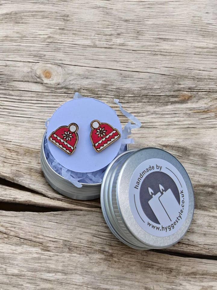 Nordic Christmas Fairisle Bobble Hat Wooden Earrings for wholesale by Hyggestyle