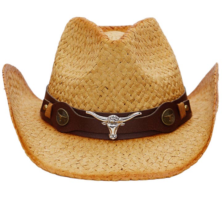 Cap Zone - Vente Chapeau de cowboy – unisexe - Bonnet de cowboy Longhorn Belt vintage en papier brûlé ombré et paille5