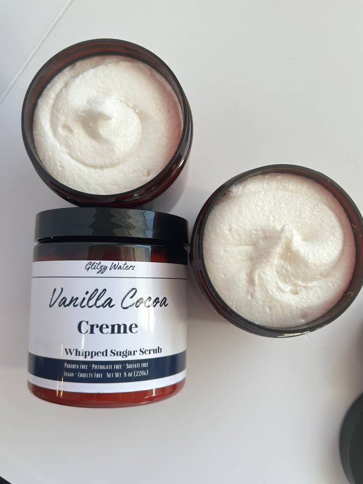 Vanilla Cocoa Creme Sugar Scrub for wholesale by Glitzy Waters