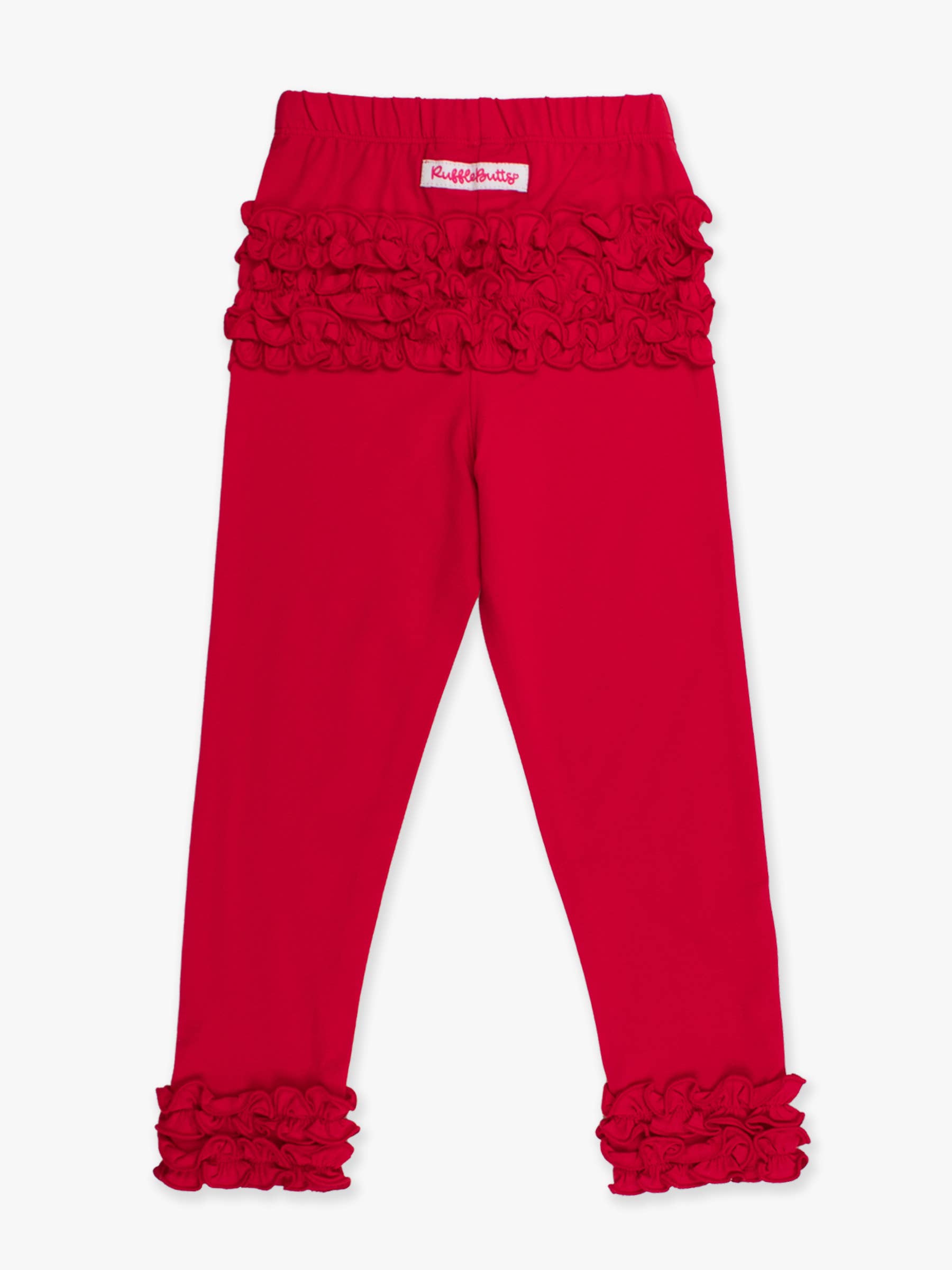 Toddler Girls Red Classic Ruffle Leggings with Signature Rear Ruffles for wholesale on Faire5
