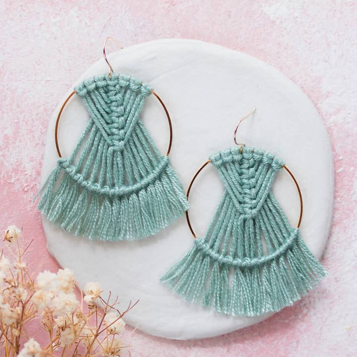 DREAM CATCHER BAMBOO LIGHTGREEN EARRINGS, MACRAME EARRINGS for wholesale by Prachi's Bohemian Art