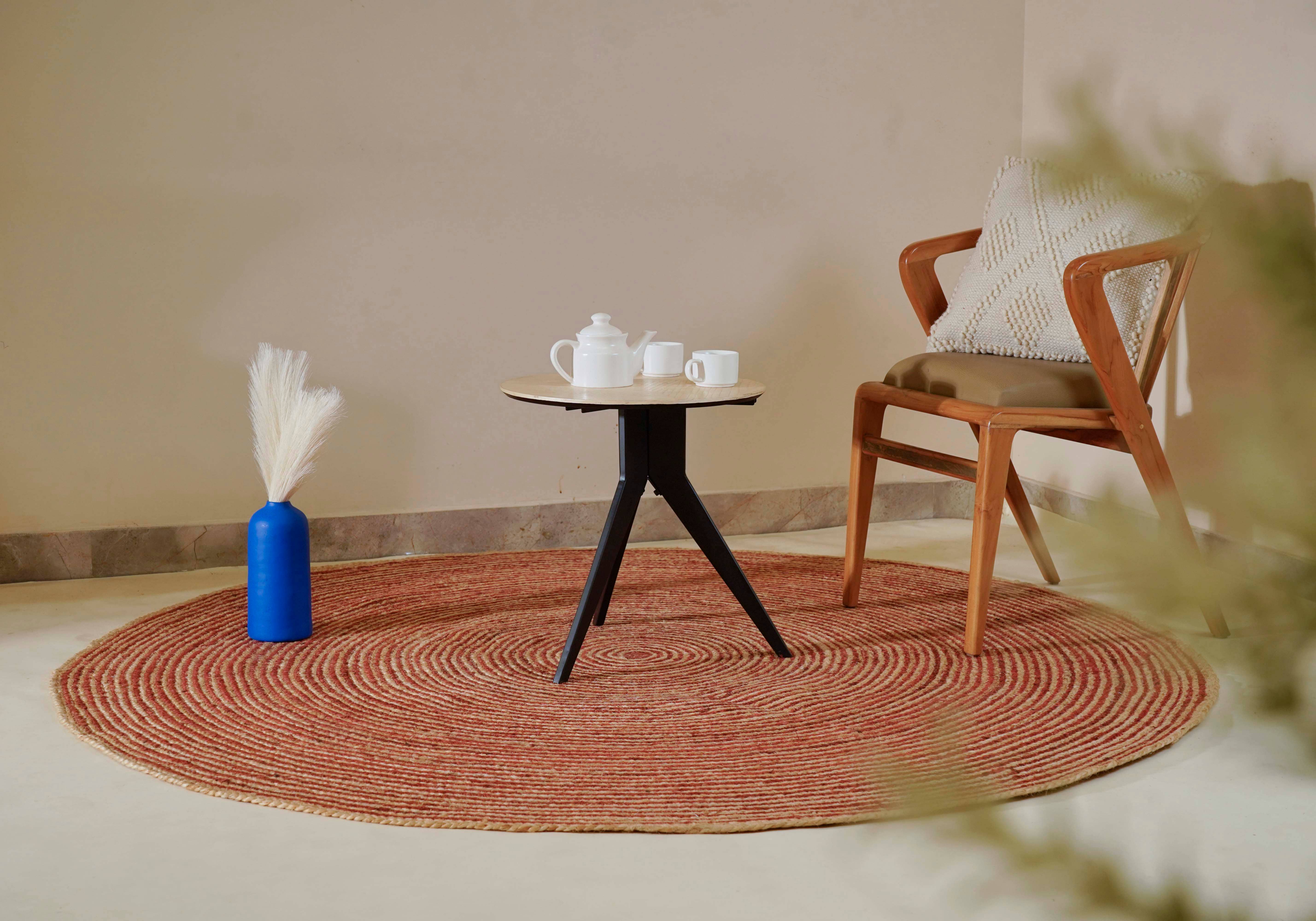 Chouhan Rugs - Wholesale Area Rug - Beige With Red Mix Round Jute Rug Boho Decor Rug Living Room3