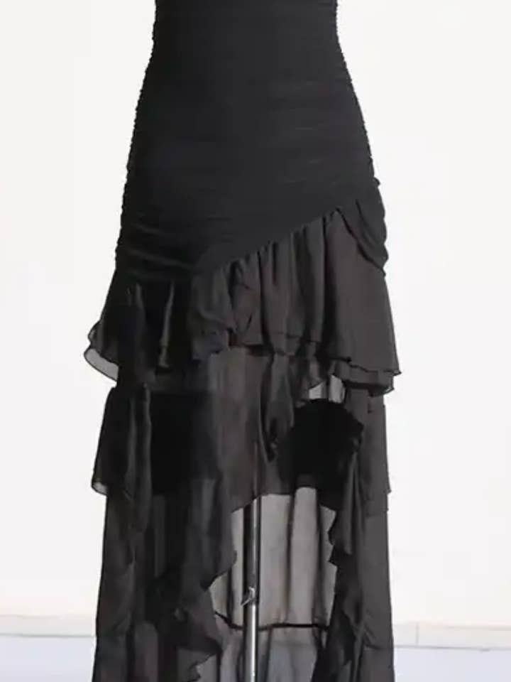 Bandeau Hi Lo Knit-Ruffle Dress for wholesale by Luxe & Leather by Madonna & Co