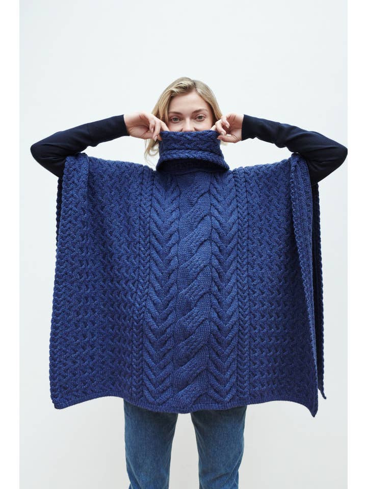 Aran Woollen Mills - Wholesale Poncho - Women's - Torc Ladies Aran Poncho - Navy