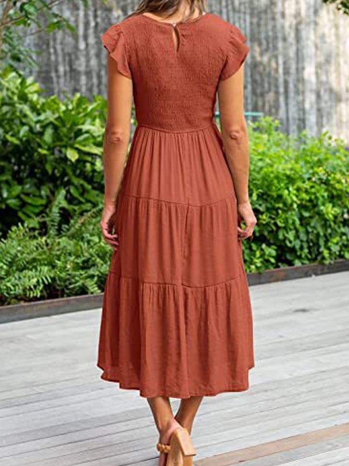 NINEXIS - Wholesale Dress - Women's - CWDMD2568_FLYING SLEEVE SHIRRED LAYERED SHORT SLEEVE DRESS21