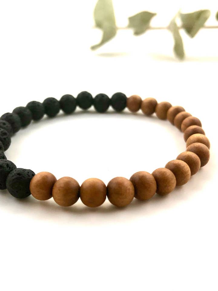 Lava and Sandalwood Beaded Stretch Bracelet for wholesale by Peace Within Co.