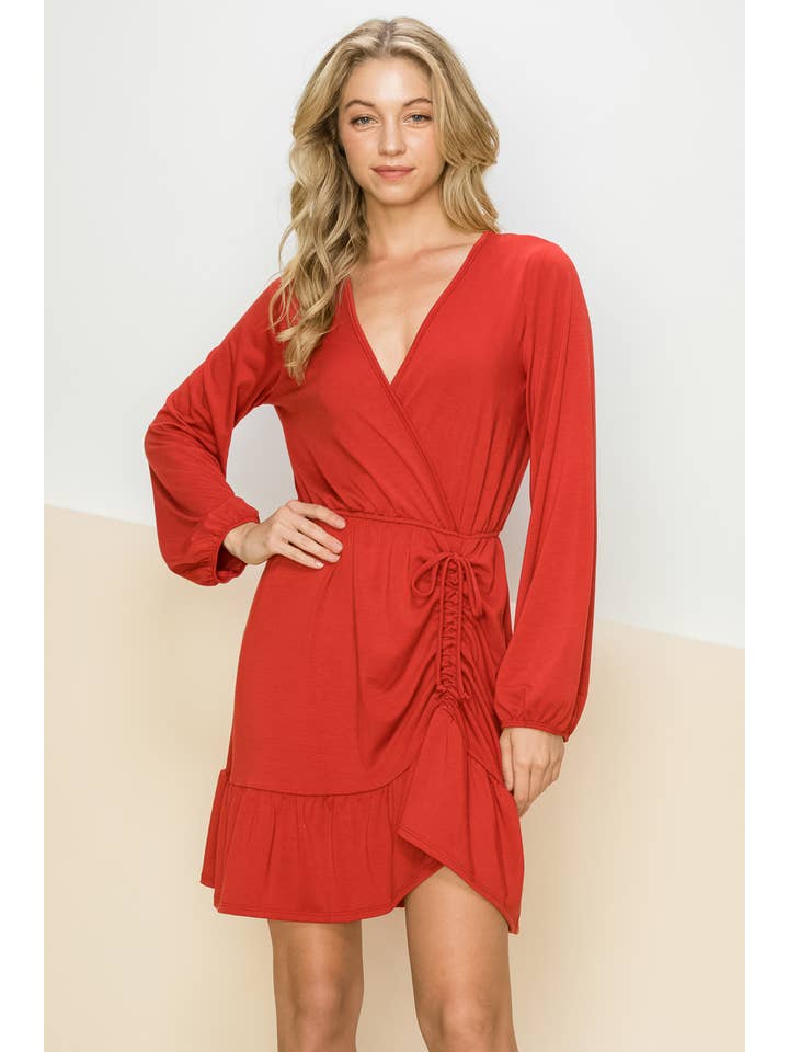 FSL Apparel - Vendita all'ingrosso Vestito - Donna - SD6192 - ABITO AVVOLGENTE IN ECOPELLE TINTA UNITA1