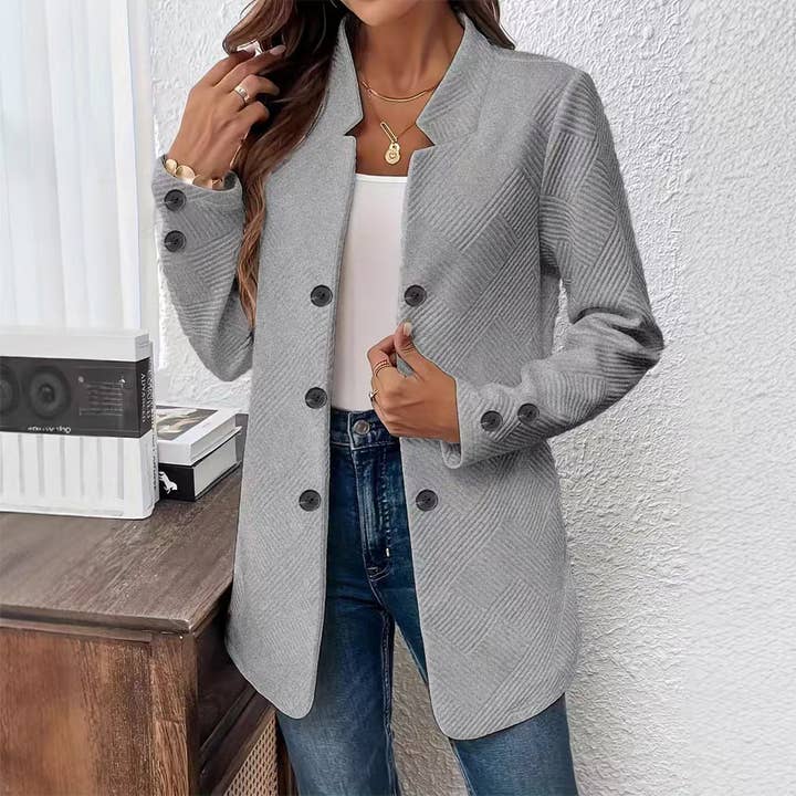 UNISHE - Wholesale Blazer - Women's - Double Buttons Solid Color V-Neck Long Sleeve Blazer ZK36485