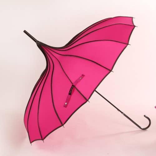 PEACH ACCESSORIES – Guarda-chuva - Mulher por atacado – Guarda-chuva Pagoda Elegante com Guarnição Preta TW0144