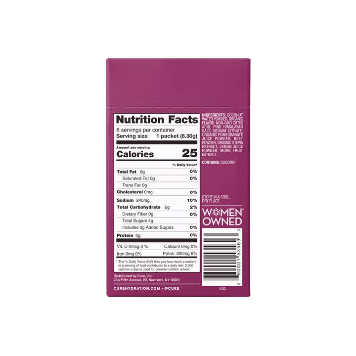 Cure Hydration - Wholesale Drink Mix - Hydrating Electrolyte Drink Mix Berry Pomegranate 8ct