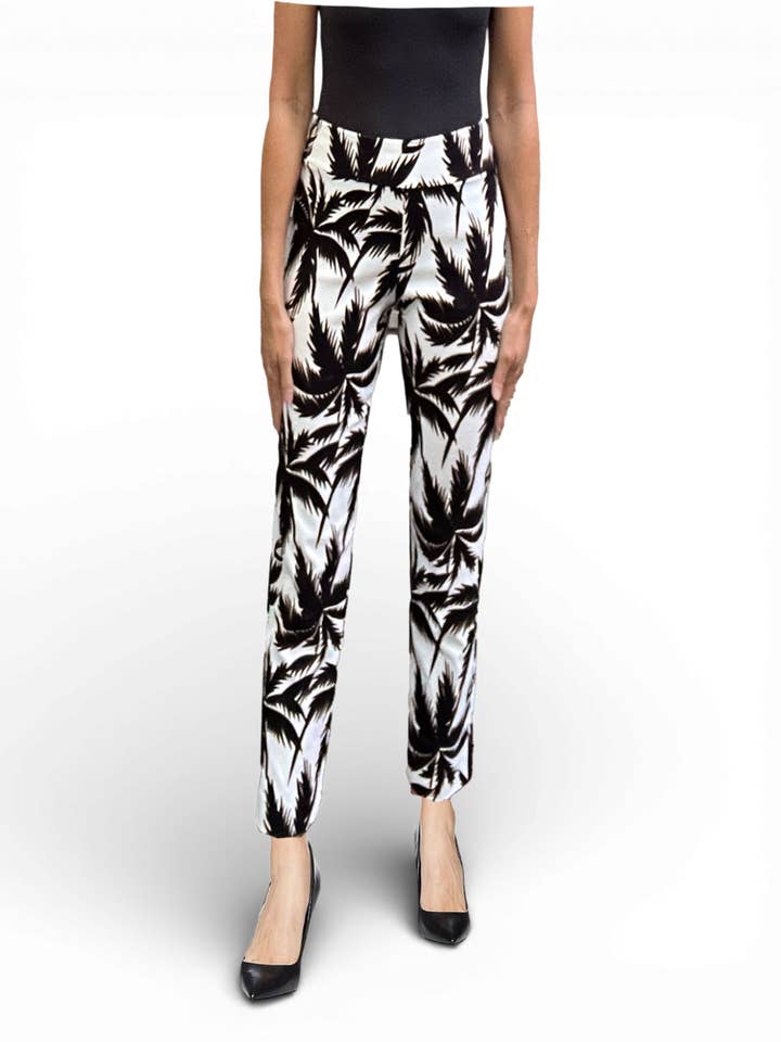 Krazy Larry P507 Pull on Pant - Black Leaves for wholesale by KRAZY LARRY