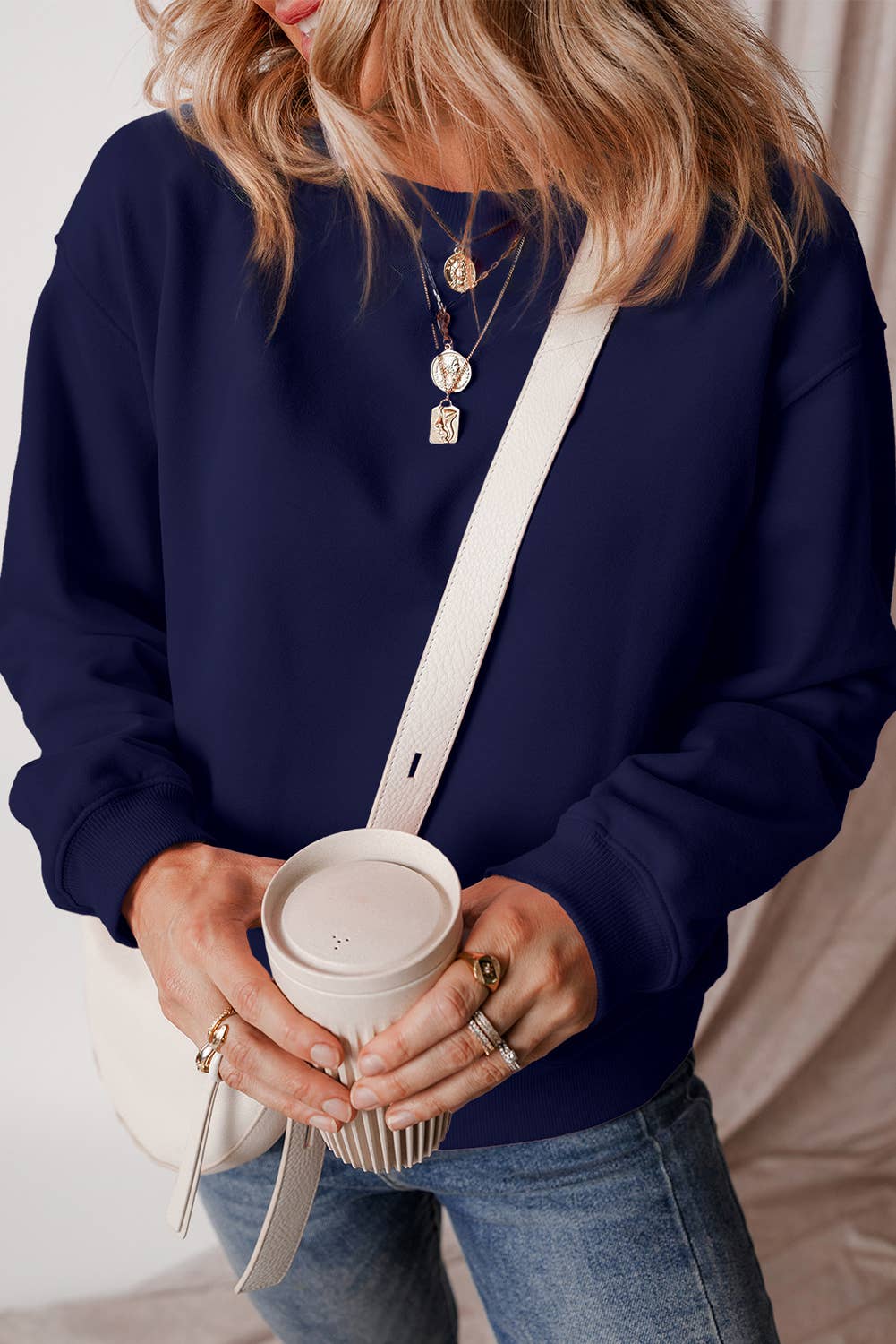 1 the Woman - Wholesale Sweatshirt - Women's - Solid Fleece Lined Drop Shoulder Terry Sweatshirt 10 Colors6