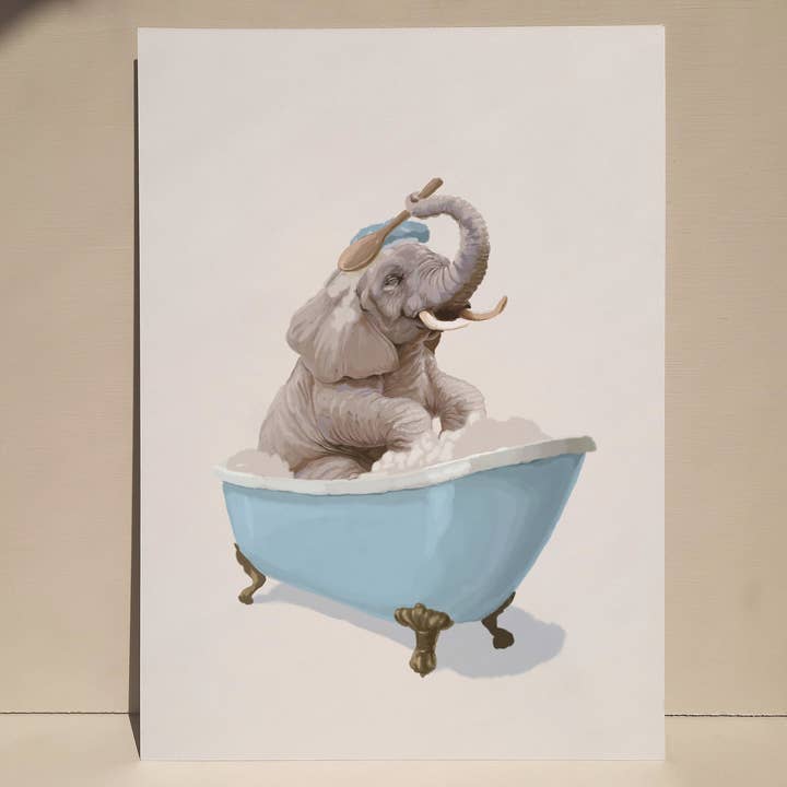 Bathing Elephant Print Funny Animal Bathroom Wall Decor for wholesale by Fasanian Artistry