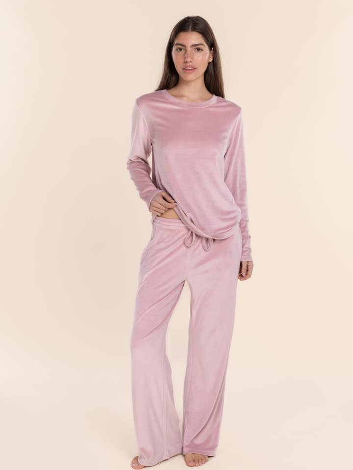 Velour Lounge Long Set - Thea Pink for wholesale by Gingerlilly