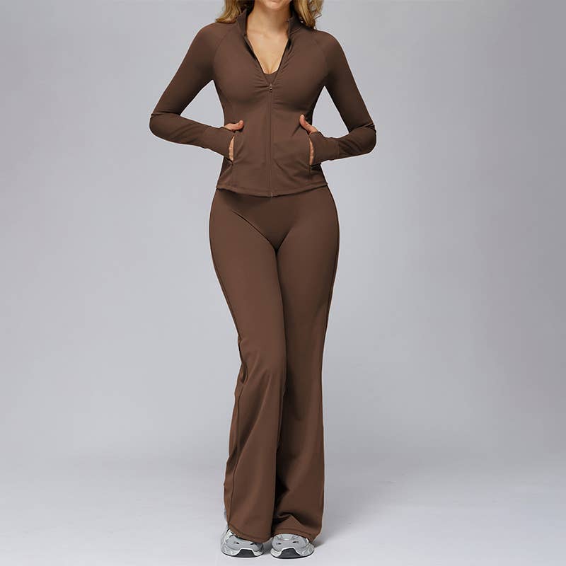 WONDERXFANS - Vente Ensemble de sport – femme - Veste de sport à séchage rapide+Pantalon de survêtement taille haute12