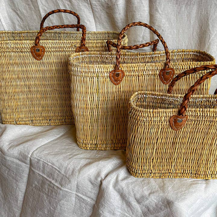 REED BASKET WITH LEATHER Handles for wholesale by DarKech