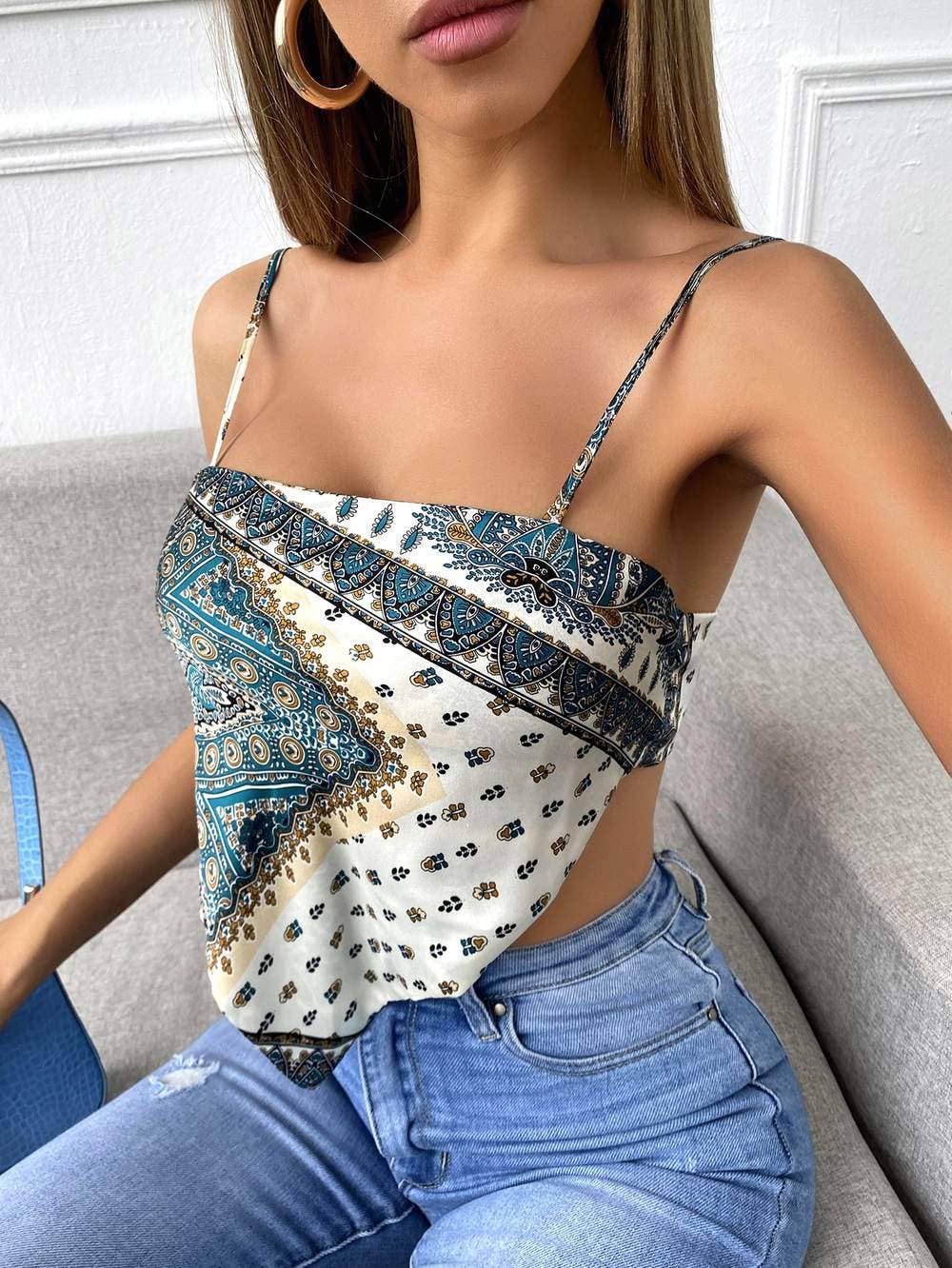 Fashion Combination - Wholesale Blouse - Women's - scarf print tie back satin cami bandana top9