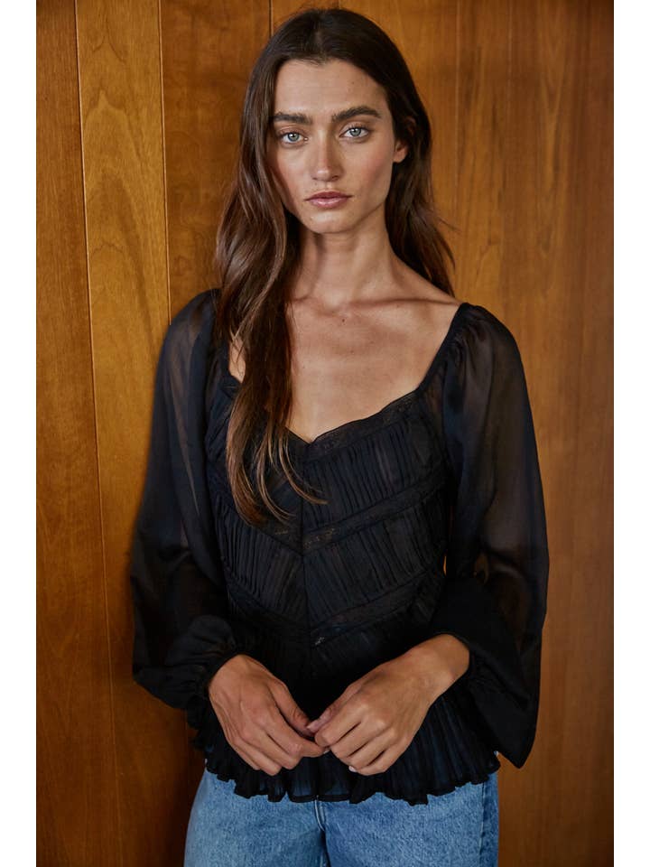 By Together - Wholesale Blouse - Women's - L9025 | Woven Polyester Long Sleeve See Through Top