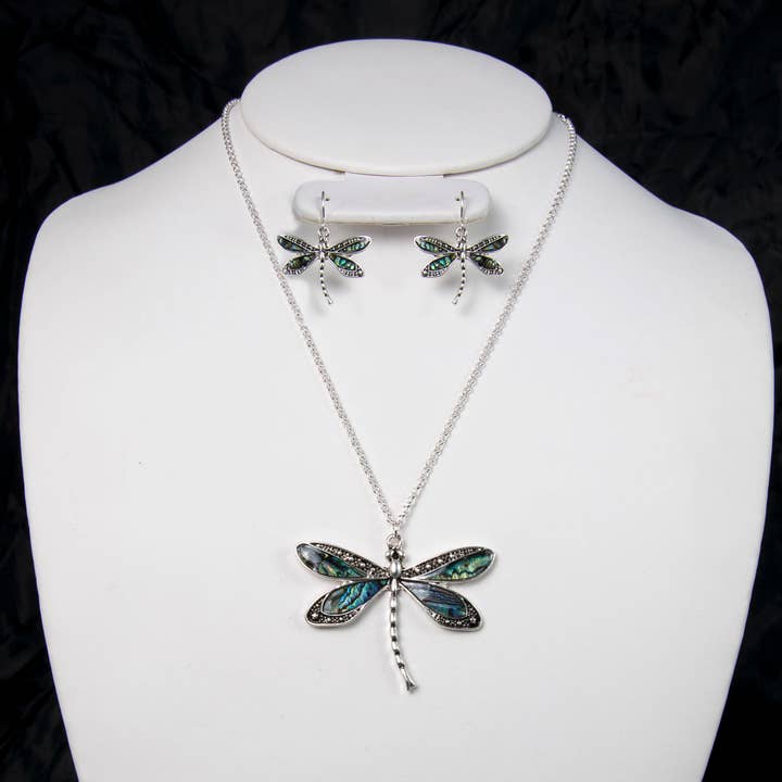 Dragonfly with Abalone - Silver N/E Set for wholesale by Peaceful Village Inc.