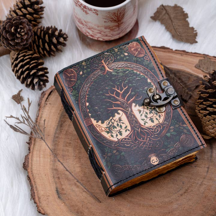 R K Handicrafts and Exporters - Wholesale Journal/Diary - Leather Journal Notebook with Vintage Paper Tree Print
