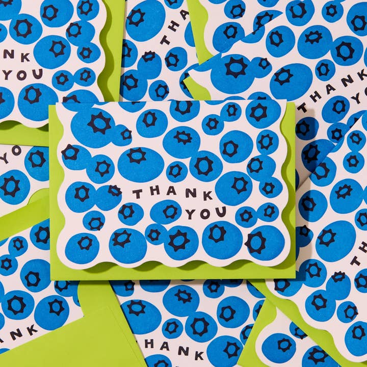 Letterpress Scalloped Thank You Notecards (10) — Blueberry for wholesale by And Here We Are