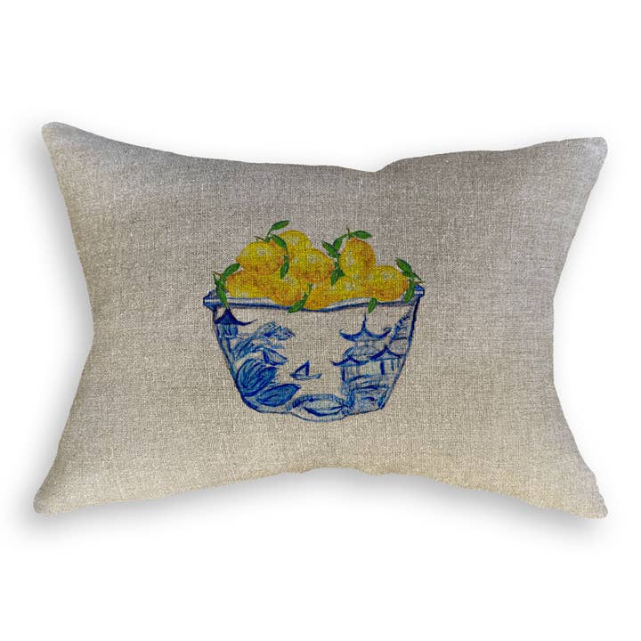 French Graffiti - Vente Torchons - Bol bleu et blanc avec citrons8