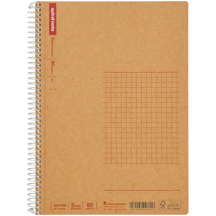 MARUMAN SPIRAL NOTE BASIC NOTEBOOK A5 5MM GRAPH 80 SHEETS for wholesale by JPT America