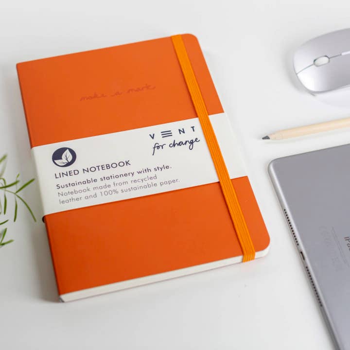 VENT for Change - Wholesale Notebook - Notebook A5 Recycled Leather Lined Paper - Orange2