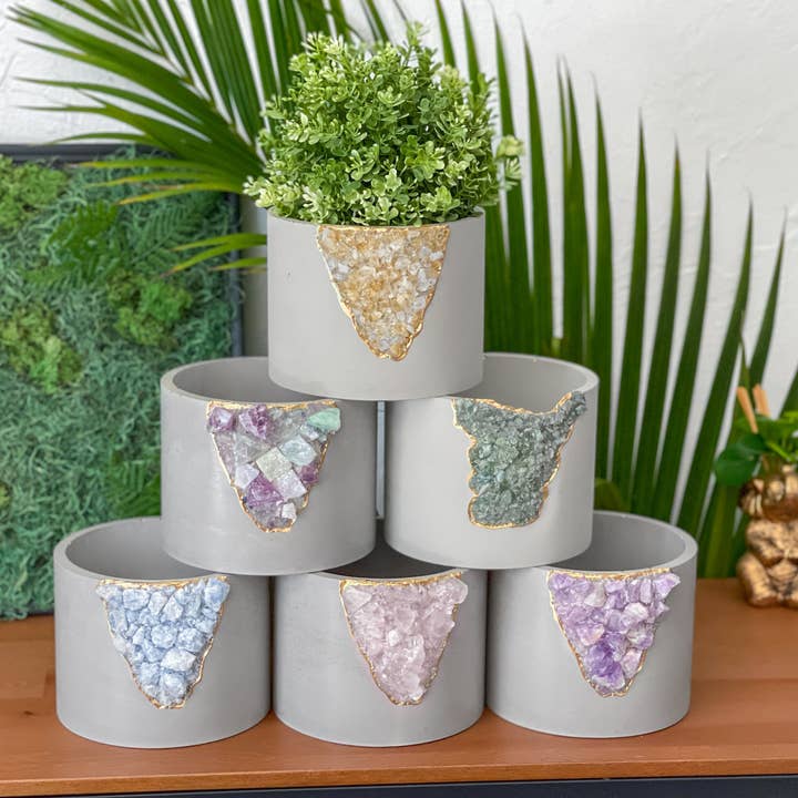 Planters Made in the USA – Vaso de plantas por atacado – PLANTER QUARTZ ROSE 6 polegadas, plantadora geode grande, vaso cristal5