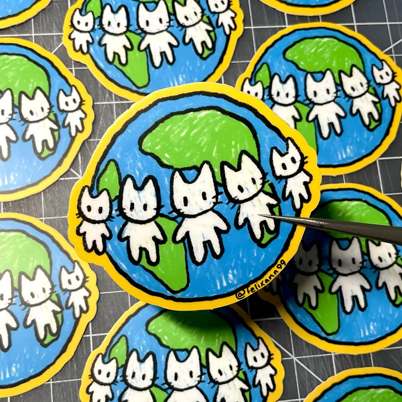 felixann99 - Wholesale Sticker - Earth Cats Vinyl Sticker For Kindle, Laptop, Journal0