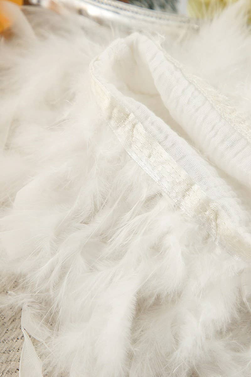 BLANC CWSPJ0311_PYJAMA COURT À MANCHES LONGUES EN COTON PUR AVEC PLUMES en vente sur Faire7