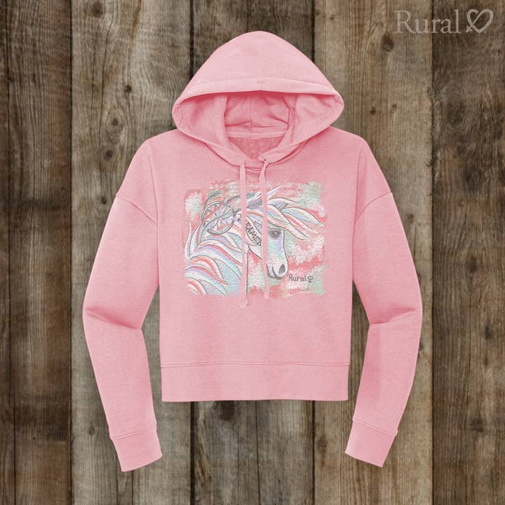 CW-2534-JS-PASTEL PONY-Cozy Crop Fleece Hoody for wholesale by Rural Heart
