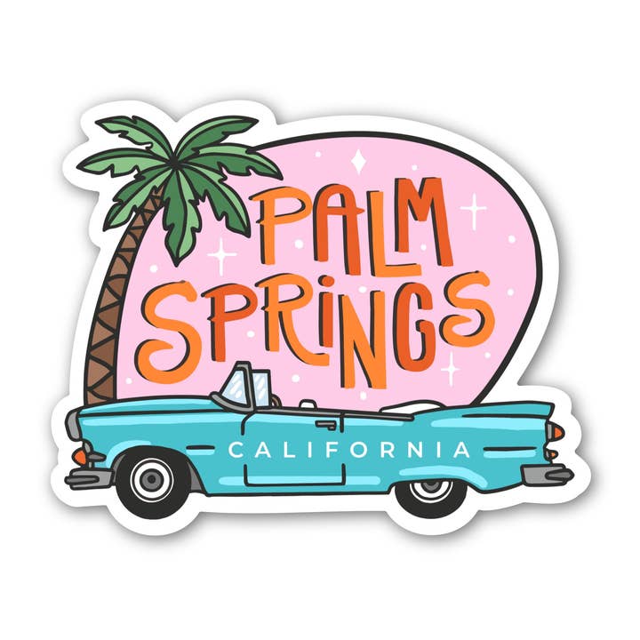 Autocollant Rétro Palm Springs pour la vente par Brenna Daugherty Illustration