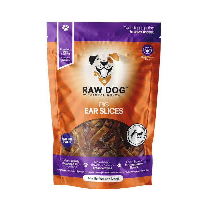 Pig Ear Slices (8oz) - 10ct (44043) for wholesale by Raw Dog Chews