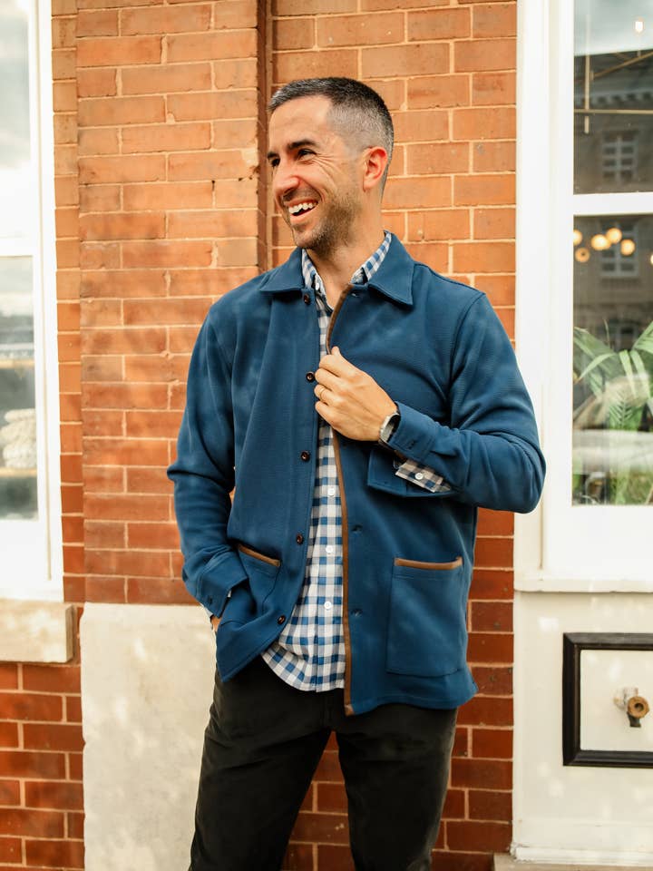 Navy Waffle Smoking Jacket for wholesale by JD Buck