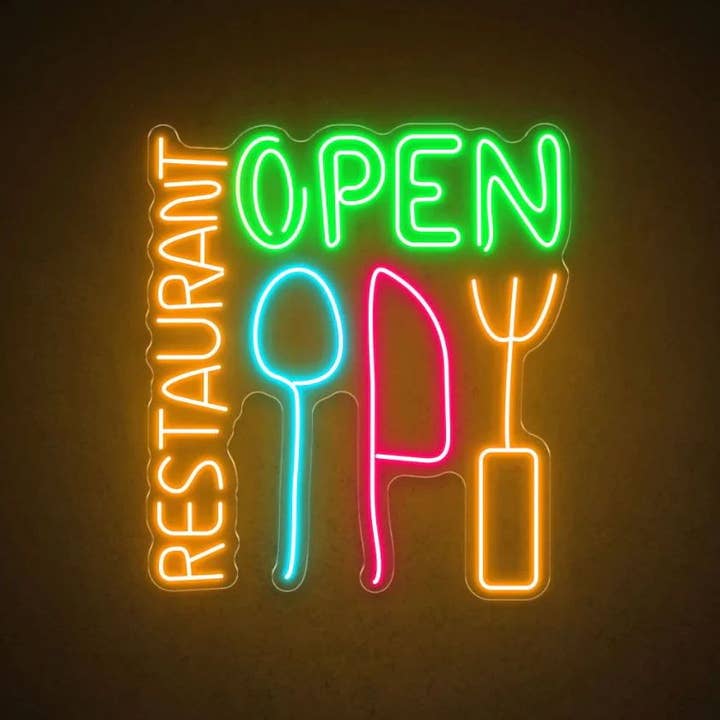 Restaurant Open Shop Fork Neon Sign for wholesale by Aoos Custom