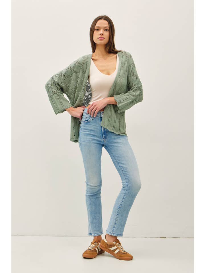 Be Cool - Wholesale Cardigan - Women's - LIGHTWEIGHT CROCHET CARDIGAN WITH SCALLOP HEM