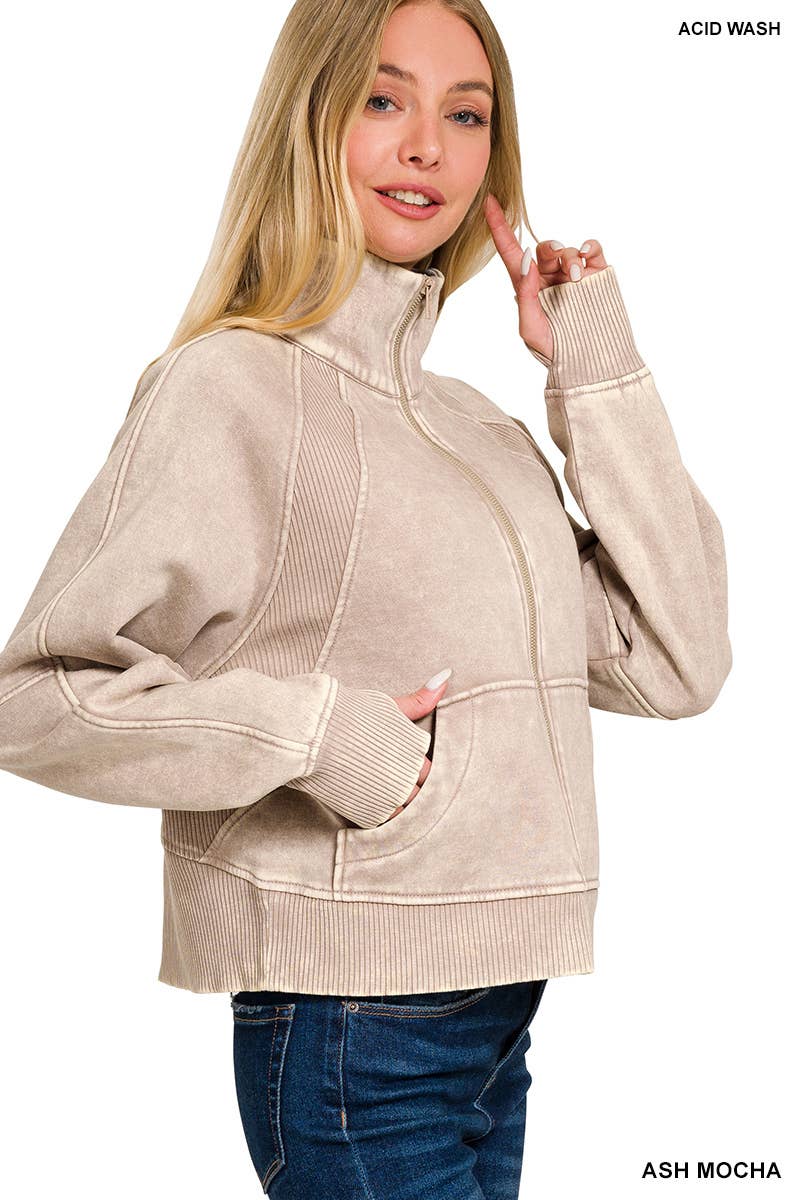 Vanilla Monkey – Blusão - Mulher por atacado – Casaco Acid Wash Zip Up Fleece0