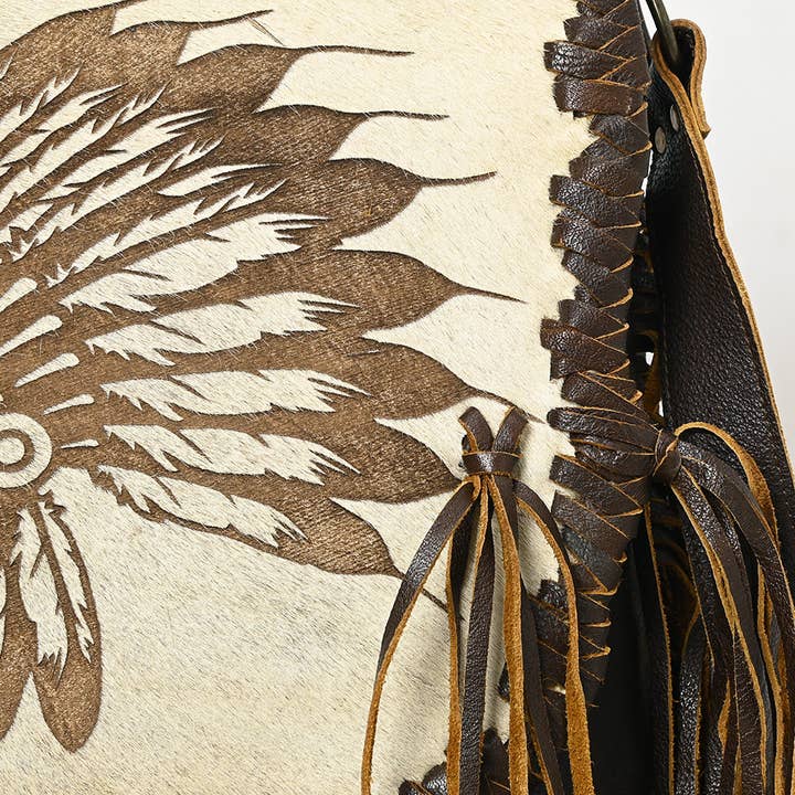 LS Western - Wholesale Messenger Bag – Women’s - ADBGM416 Engraved Designed Hair-On Fringe Messenger Bag with Braided Trim - American Darling4