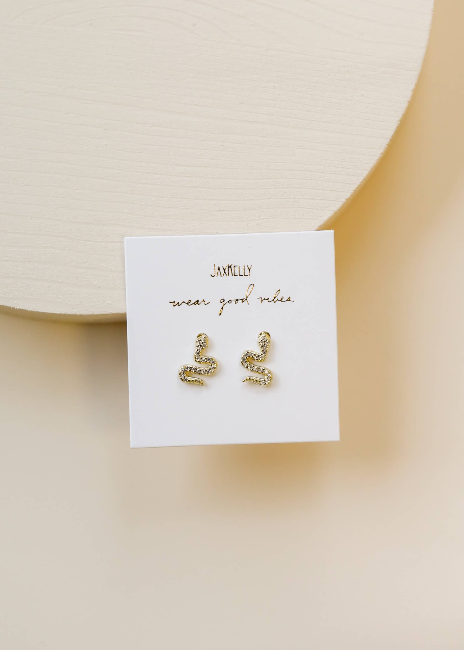 JaxKelly - Wholesale Stud/Post Earrings - Pave Stud - Snake - Gold Earrings3