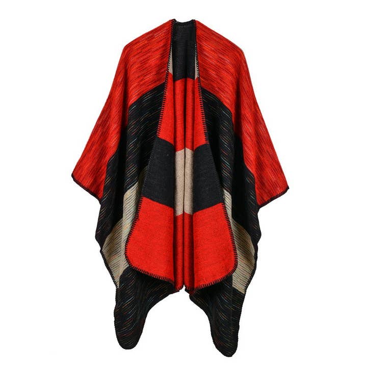 Svelte Seduction - Wholesale Poncho – Women's - Elara Ladies Rhombus Color Stripes Shawl High End5