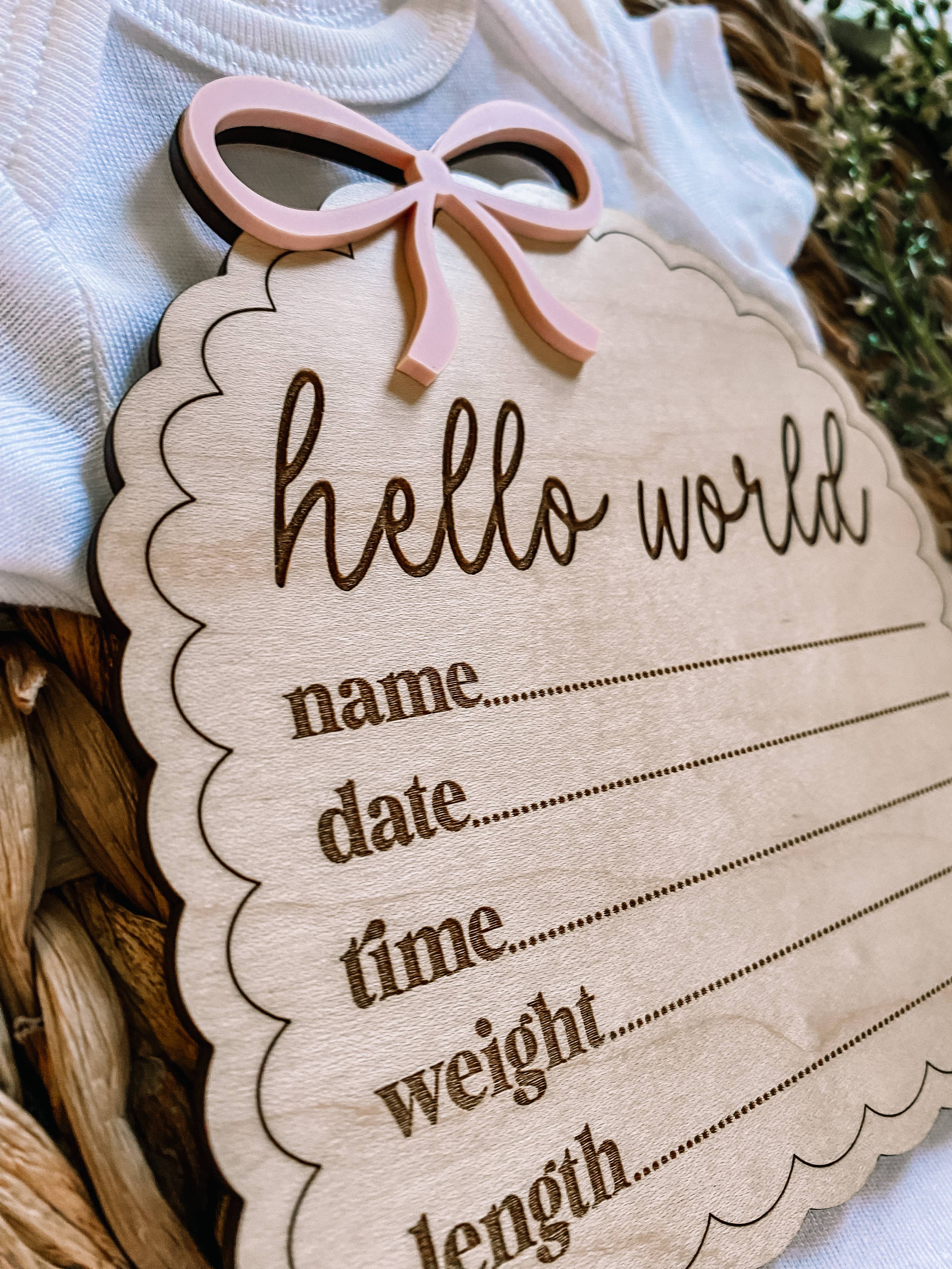 Claire and Bella - Wholesale Milestone Art/Keepsake - Kids & Baby - Hello World Birth Stat Sign - Dainty Bow7