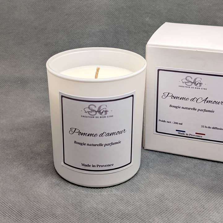 Bougie naturelle parfumée Pomme d'amour, Formulation Premium for wholesale by Sarl SdG / Souffle de Gaïa