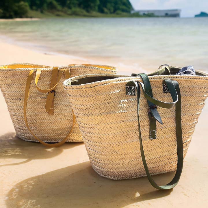 Beach Basket with Leather Stripes, Shoulder bag for women for wholesale by King Of Handmade