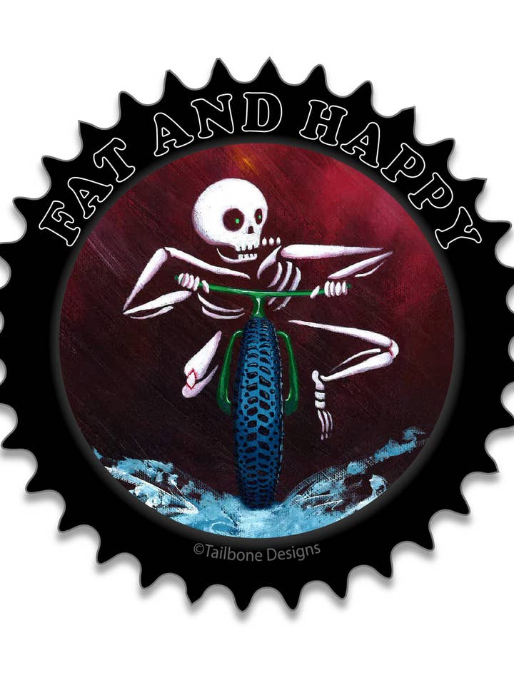 Fat & Happy Gear Skeleton Sticker for wholesale by Tailbone Designs