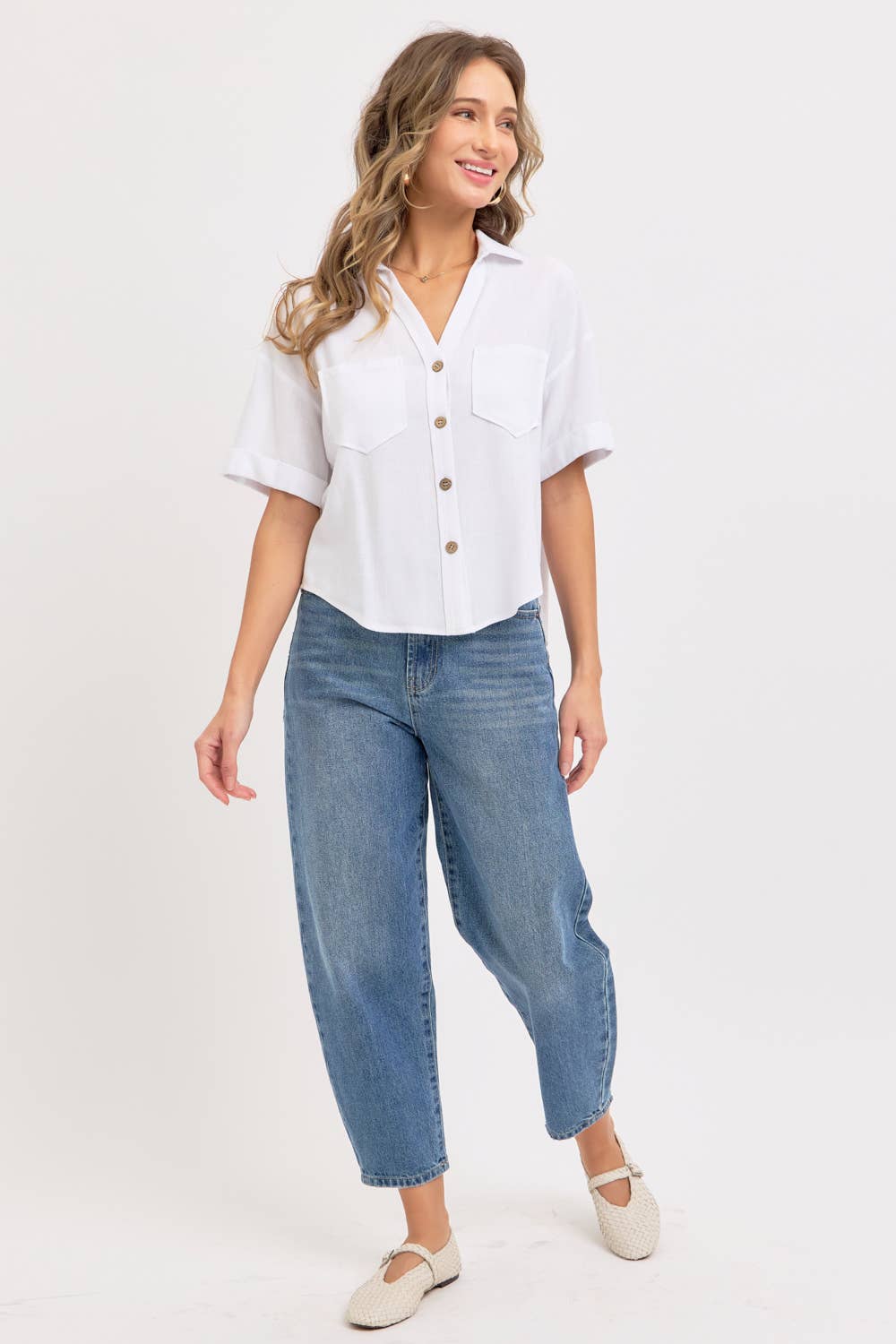 Sweet Lovely by Jen - Wholesale Button Down Shirt - Women's - LINEN BLEND BUTTON DWON CASUAL SHIRT26