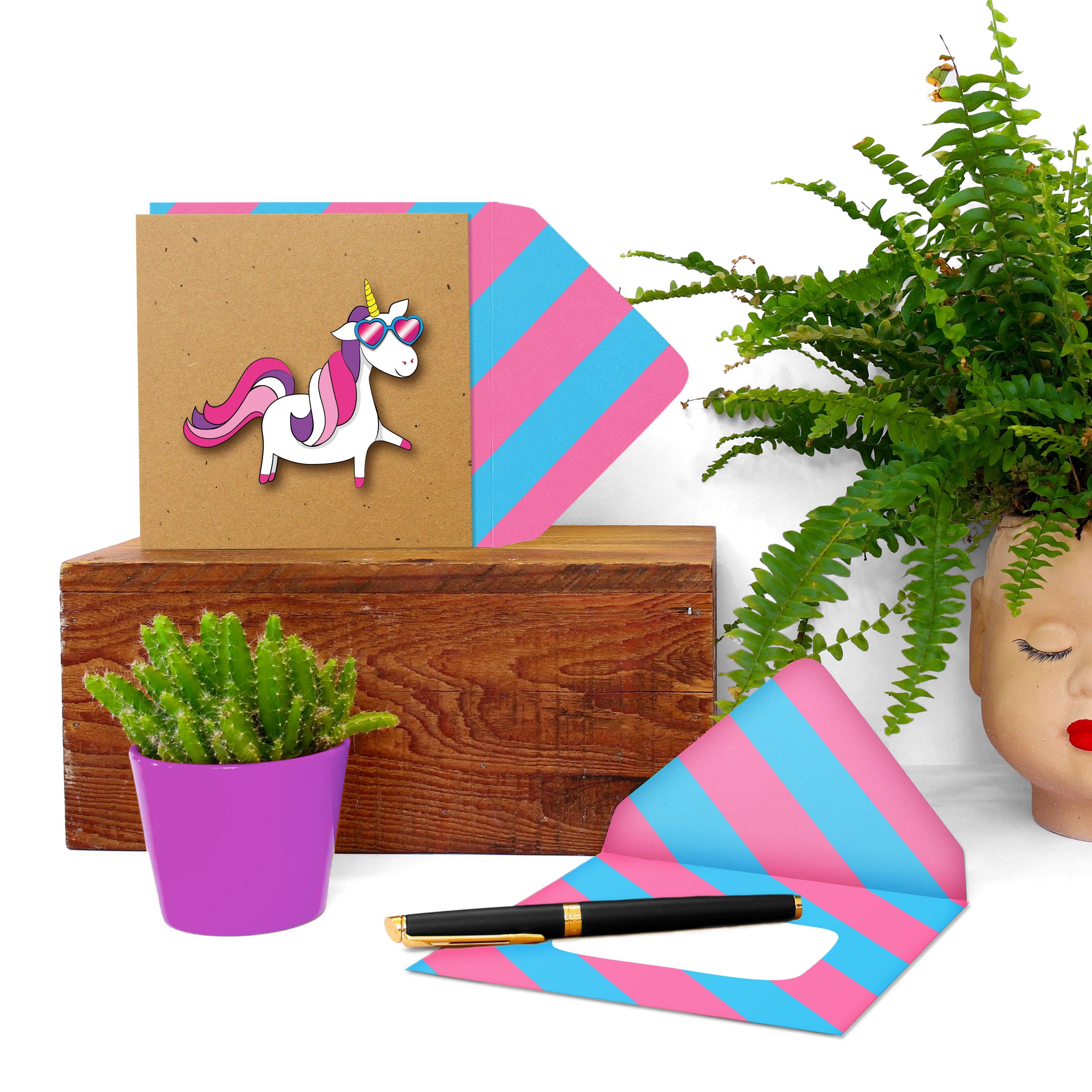 Tache - Vendita all'ingrosso Biglietti di auguri - Unicorno Arcobaleno Rosa, Biglietto d'Auguri Fatto a Mano Vuoto2