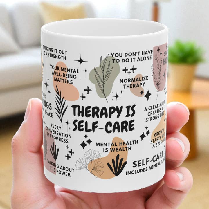 Therapy Is Self-Care Motivational Coffee Mug Gift; 11oz/15oz for wholesale by EMESLY